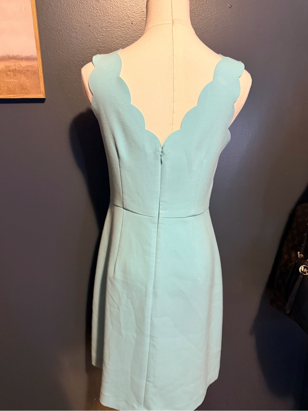 LOFT Scallop Neck A-Line Mini Dress in Light Blue - Picture 2 of 5